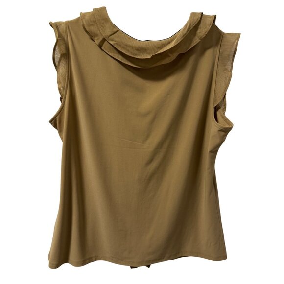 Tommy Hilfiger Tan Ruffle Sleeveless Blouse Sz XL Soft Elegant Chic Casual Top - Picture 10 of 12